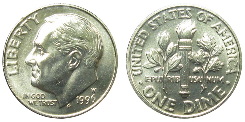 1996-W Roosevelt dime