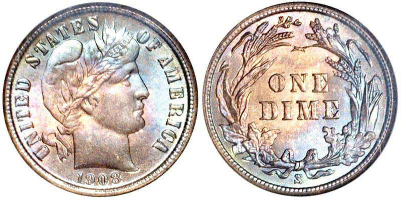 toned Barber dime